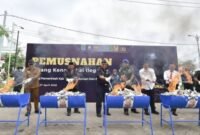Bea Cukai Pasuruan bersama Bupati Rusdi Sutejo memusnahkan jutaan rokok ilegal hasil penindakan di Pasuruan, Senin (27/4/2026).
